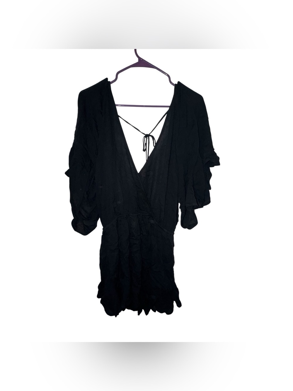 Free People Black V-Neck Open Tie-Back - Boho , flowy sleeves